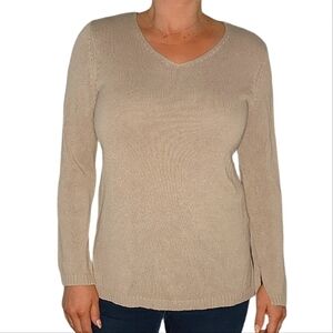 Nordstrom Linen Mix Long Sleeve Creme Knit Top Size Medium